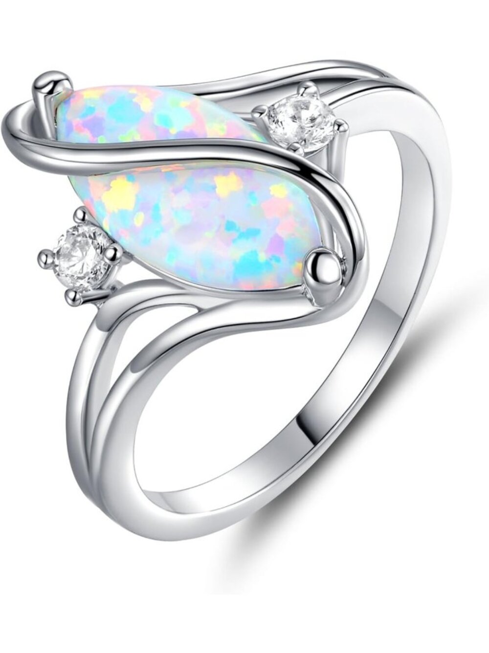 Stunning Rose Gold & White Gold Ring with Created Ruby, Opal & CZ Accents